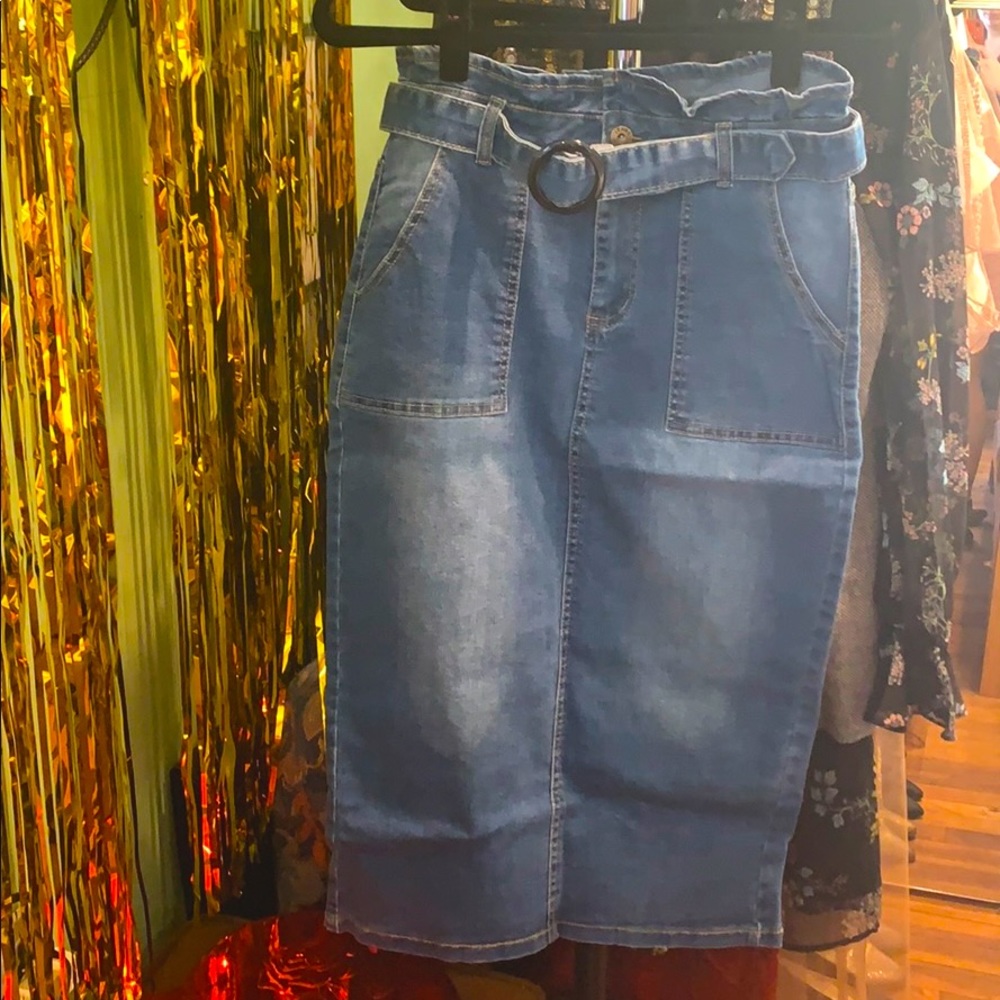 2/$20 Paperbag Waist Denim Pencil Skirt